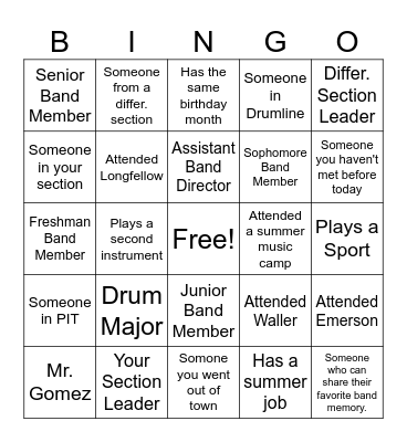 Band Bingo Card