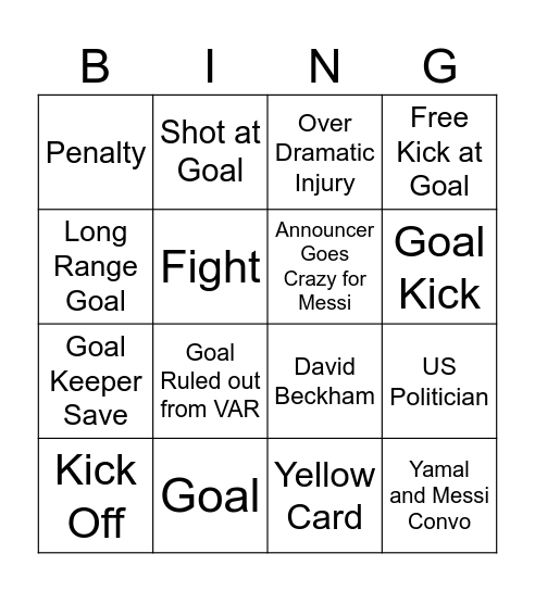 World Cup Bingo Card