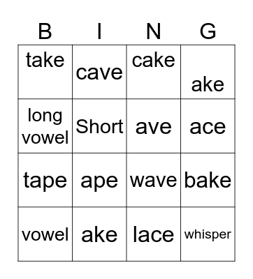 Phonics ake Bingo Card