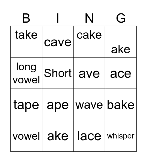 rime ake Bingo Card