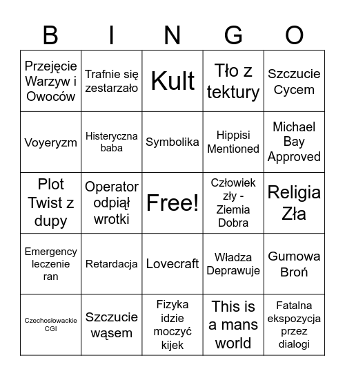 Zardoz Bingo Card