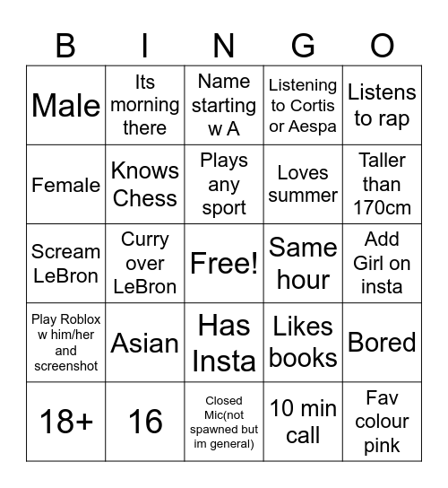 Untitled Bingo Card