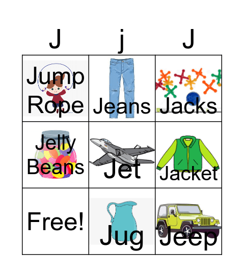 Letter Jj Bingo Card