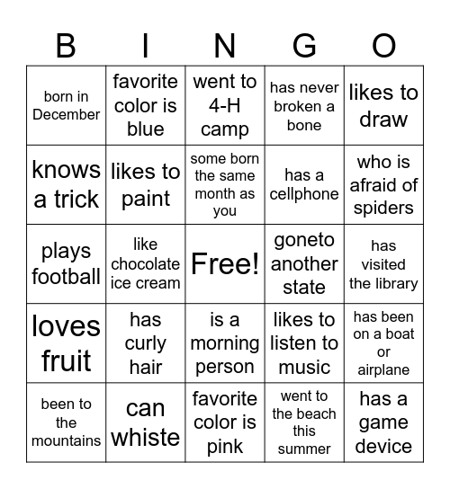 Human Bingo Card