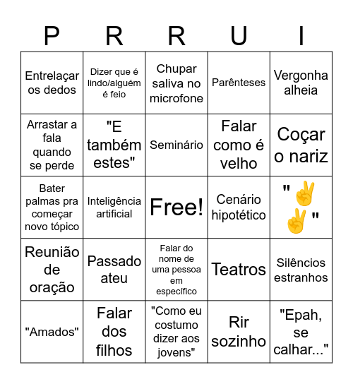 Bingo do Pr. Rui 2.0 Bingo Card