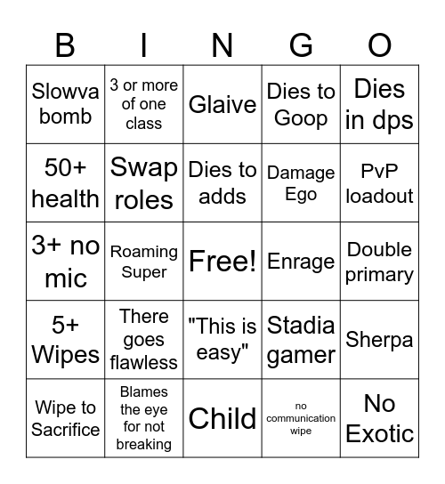 LFG Bingo Card