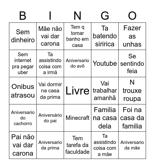 Desculpas da clara Bingo Card