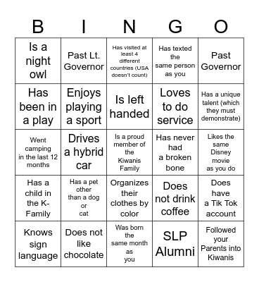 Get to know you  BINGO Card