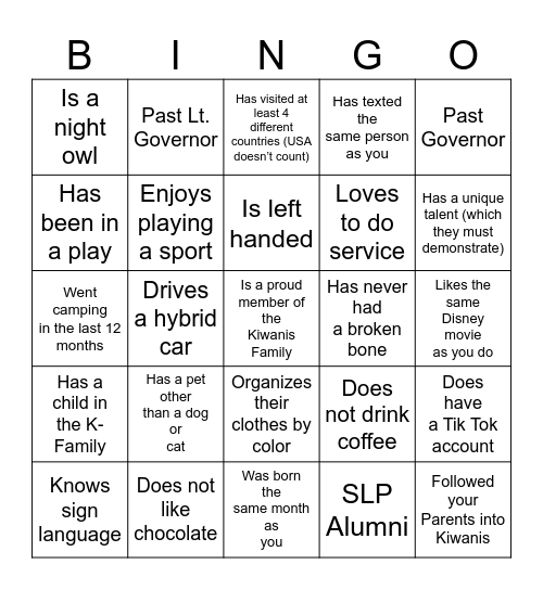 Get to know you  BINGO Card