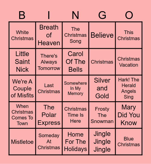 Christmas Music Bingo Card
