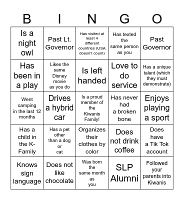 Get to know you BINGO Card