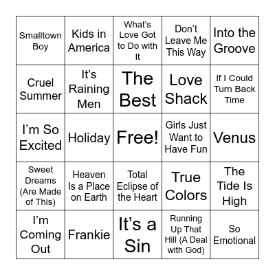 80's DIVAS Bingo Card