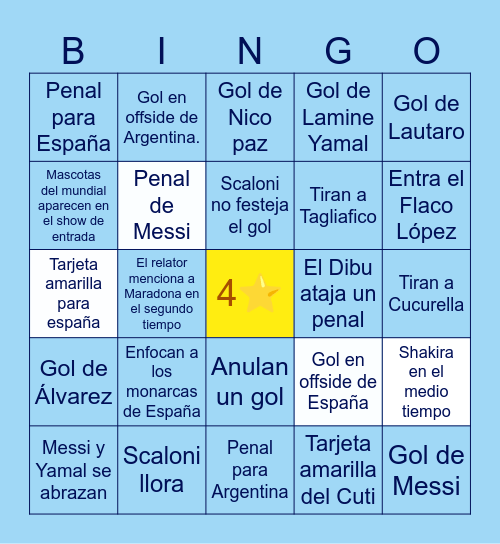 🇦🇷 ARGENTINA  vs  ESPAÑA 🇪🇸 Bingo Card