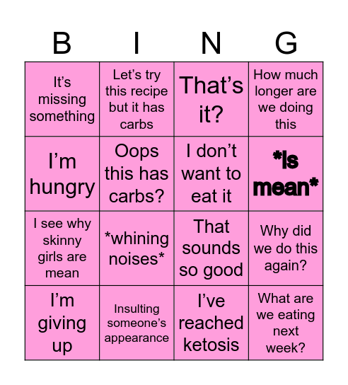 Keto Bingo Card