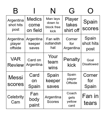World Cup Bingo Card