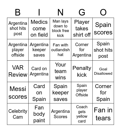 World Cup Bingo Card