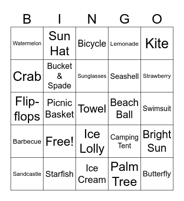 Summer Holiday Bingo Card