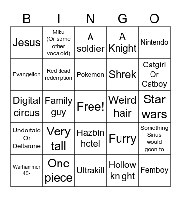 cosplay bingo Card