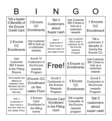 Loyalty Bingo Card