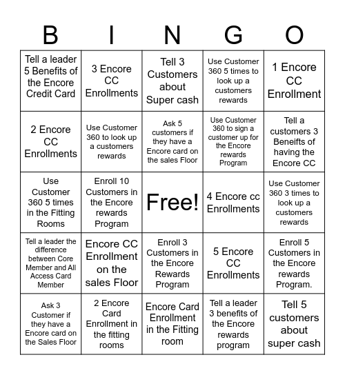 Loyalty Bingo Card