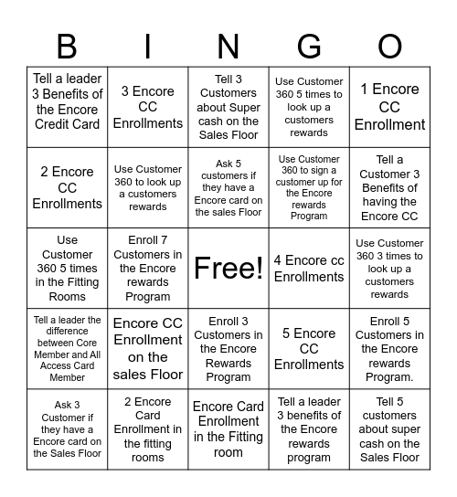 Loyalty Bingo Card
