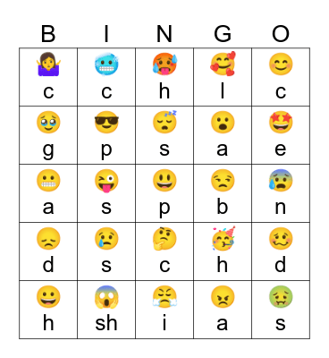 Feelings/Emotions Guess The Phrase Emoji Bingo Card