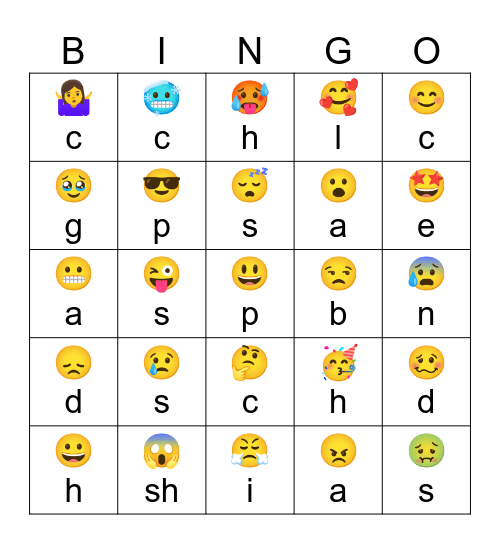Feelings/Emotions Guess The Phrase Emoji Bingo Card