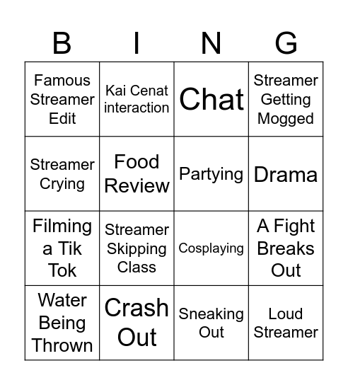 Streamer University Bingo Card