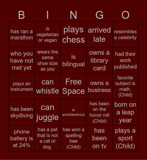 Find someone who.... Bingo Card