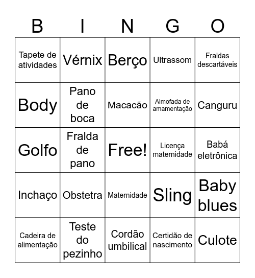 BINGO DO BEBÊ Bingo Card