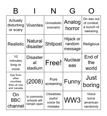 Ocleg eas Bingo Card