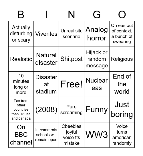 Ocleg eas Bingo Card
