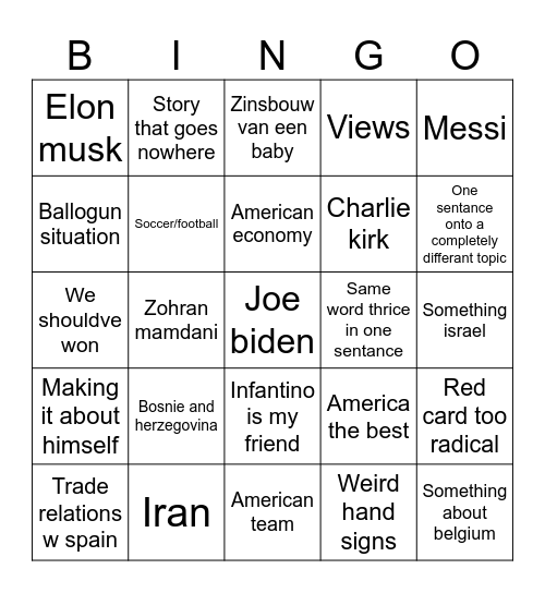 Trump bingo Card