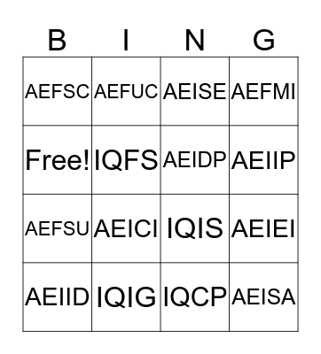 Food Assistance Bingo Card