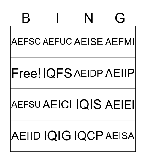 Food Assistance Bingo Card