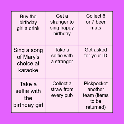 Birthday bingo Card