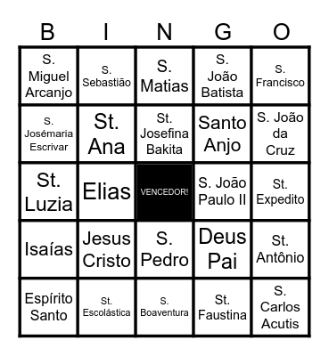 Bingo dos Santos Bingo Card
