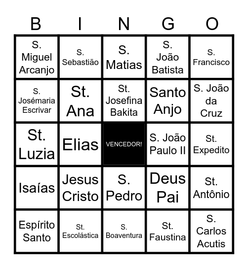 Bingo dos Santos Bingo Card