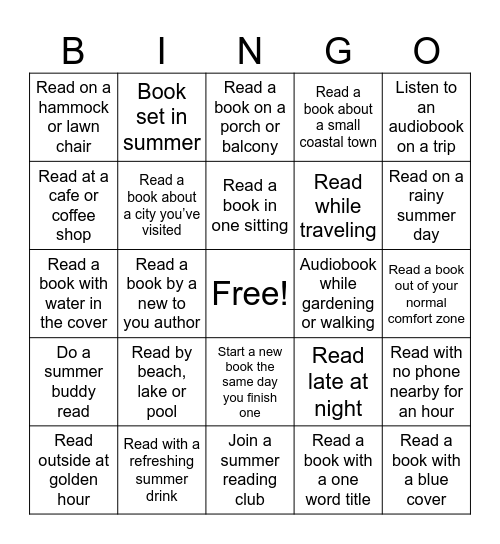 Summer Reading Bingo Card