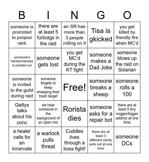 Going Ahead TK Bingo Card