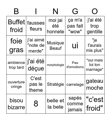 lune de miel 4 mariages Bingo Card