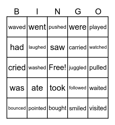 Past Tense verbs Bingo Card
