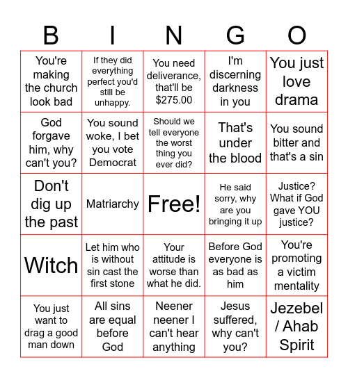The Perv Defender Bingo Card
