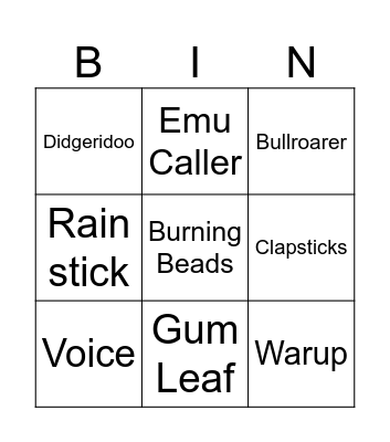 First Nation's Instruments Bingo Card