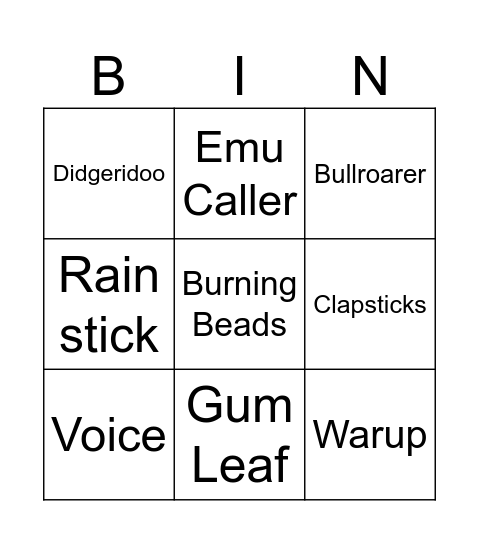 First Nation's Instruments Bingo Card
