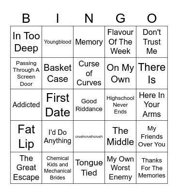 POP PUNK Bingo Card