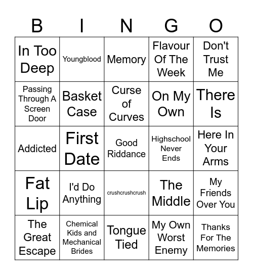 POP PUNK Bingo Card