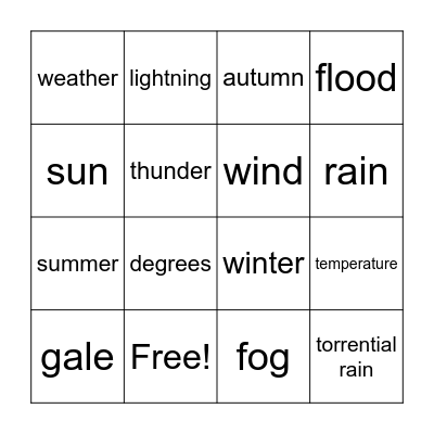 Weather Bingo Card