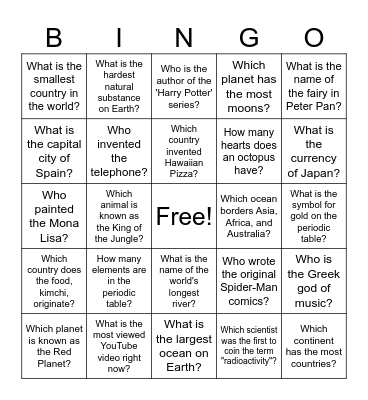 TRIVIA BINGO Card