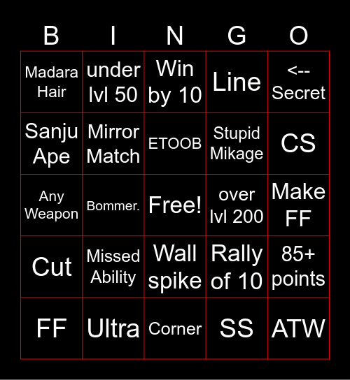 VBL Bingo Card